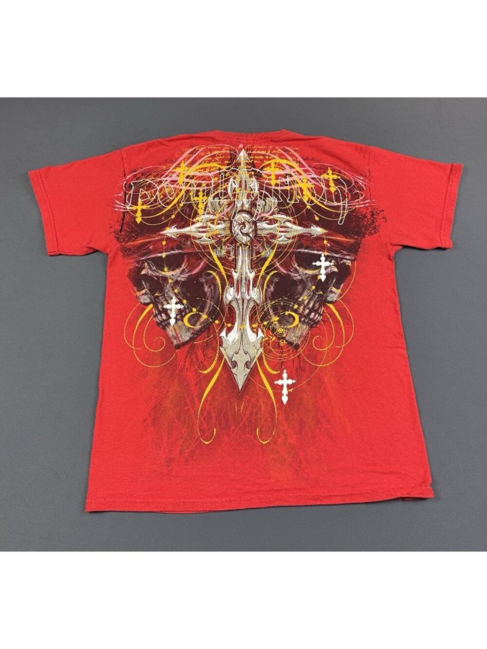 MMA Elite Y2K Skull Tribal Skeleton Tattoo Art Red Shirt Medium Streetwear Hype